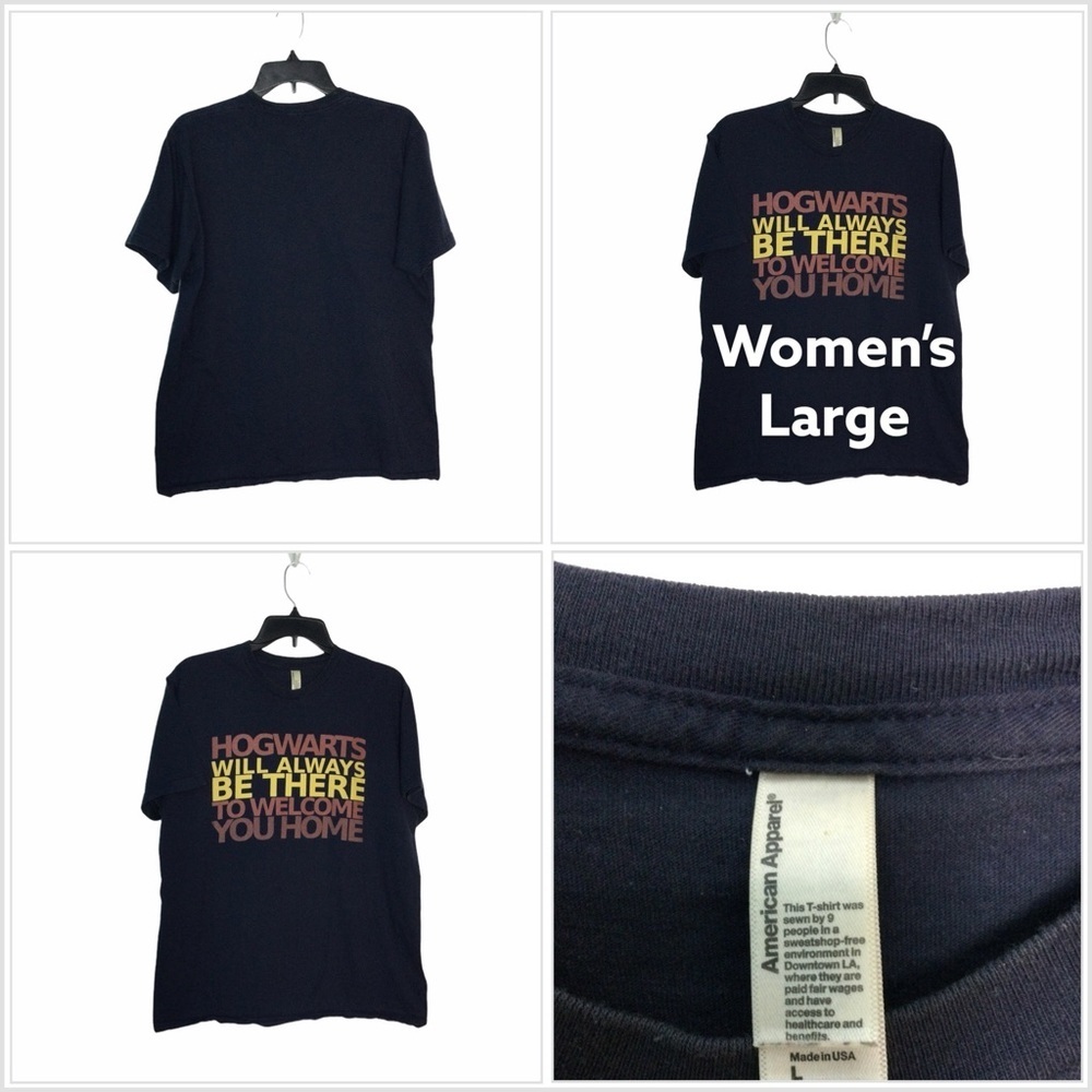 Harry Potter L Large 12 - 14 Top Tee T-Shirt Top Navy Hogwarts Short Sleeve EUC